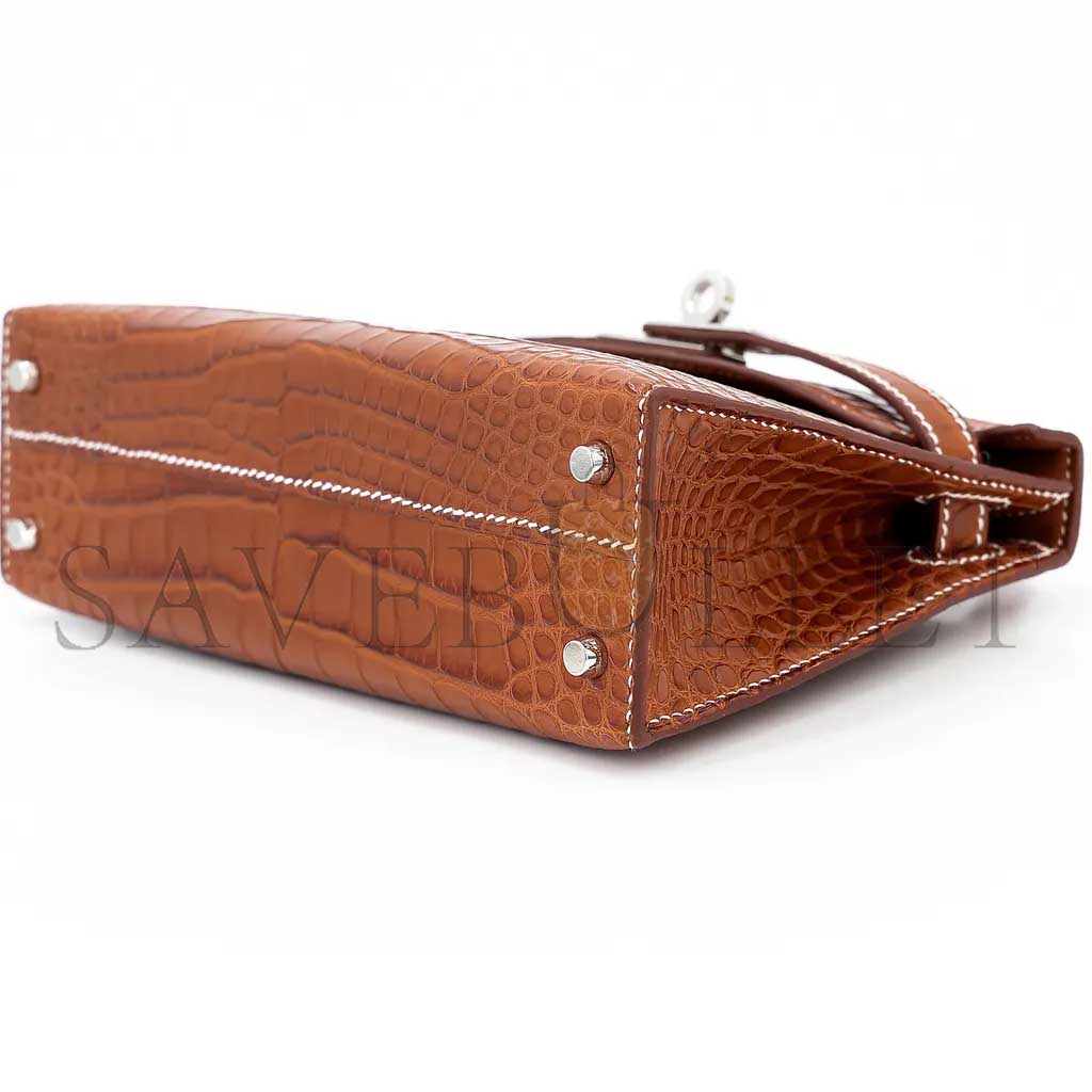 H**mes master mini kelly ii matte american crocodile yellow silver buckle (19*12*5.5cm)